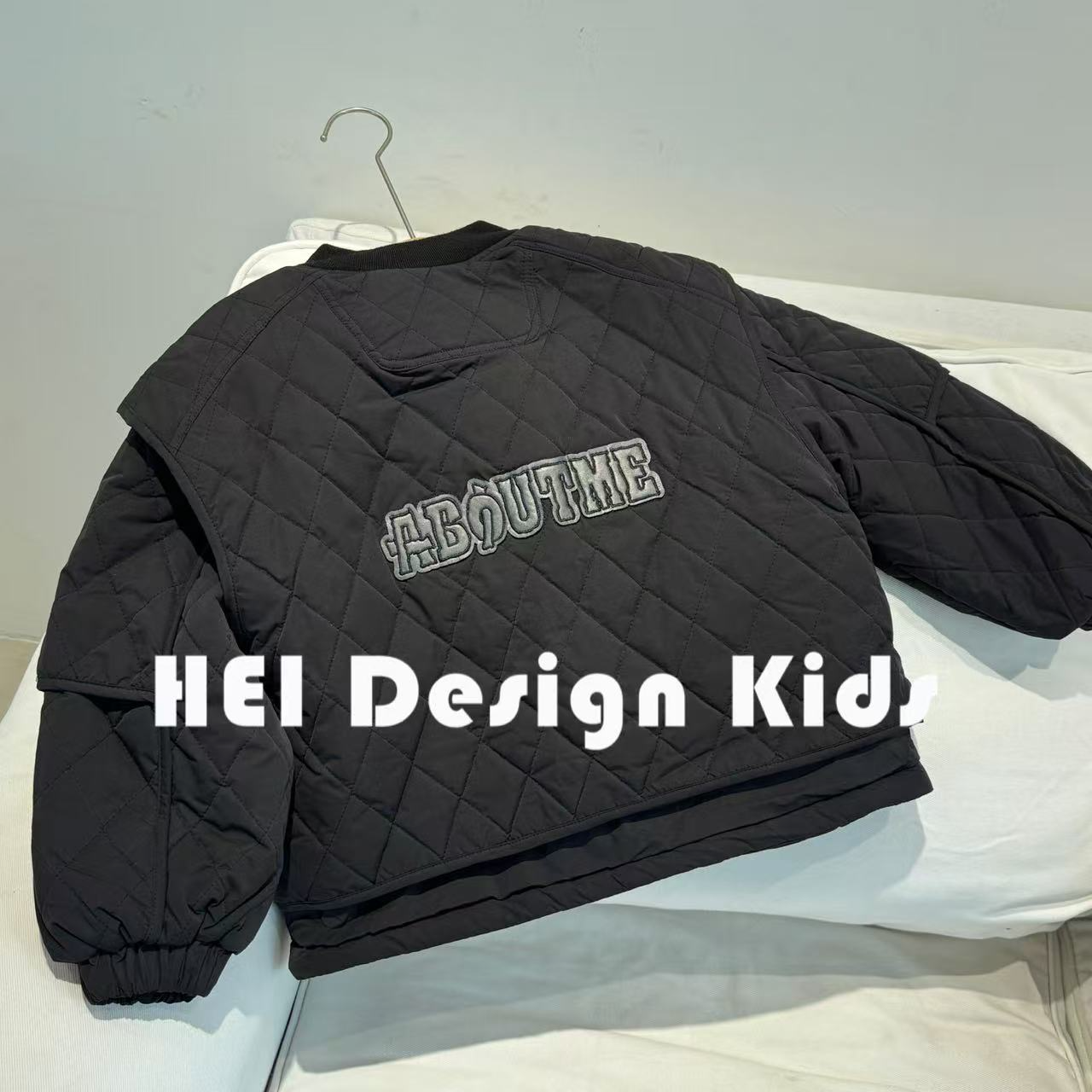 时尚百搭设计师款假两件拼接加棉加厚棉服外套冬季中大童 568