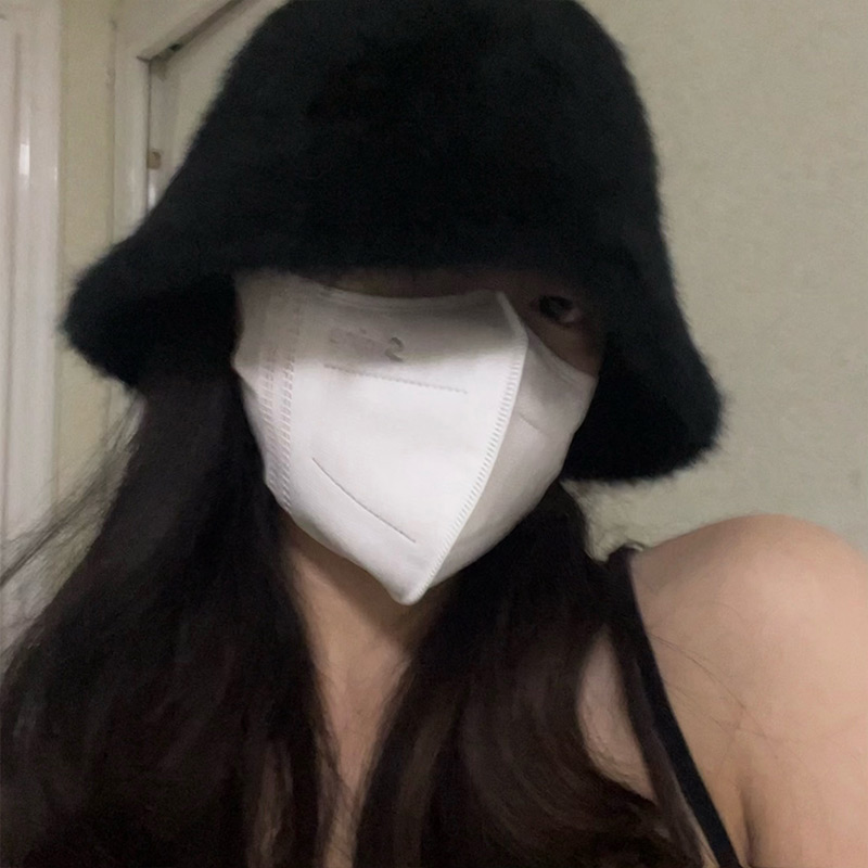 帽子女冬天韩版2024年爆款时尚百搭盆帽显脸小兔毛绒黑色渔夫帽