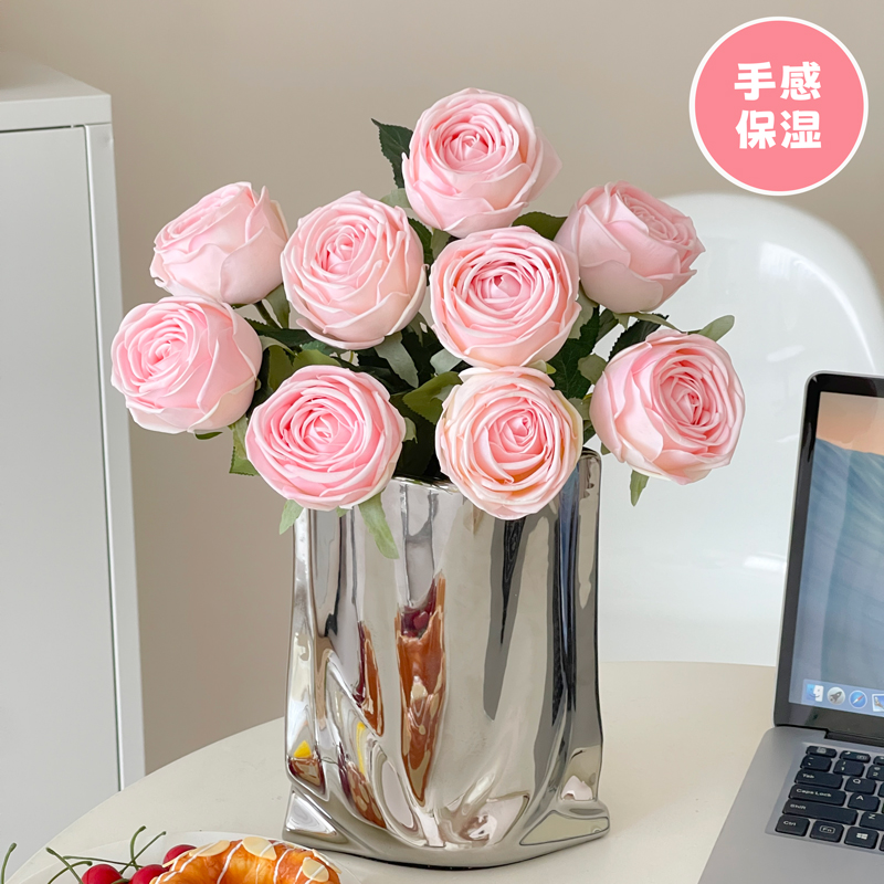 轻奢高端手感保湿玫瑰仿真花假花摆设客厅仿生花餐桌装饰花艺摆件