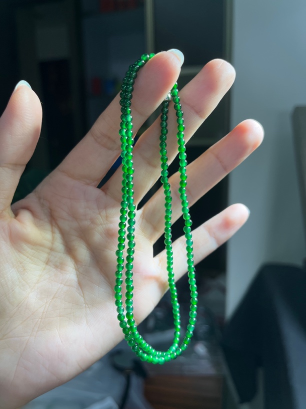 天然翡翠A货 精美辣绿小米珠项链时尚珠链 复古百搭女款 明星单品