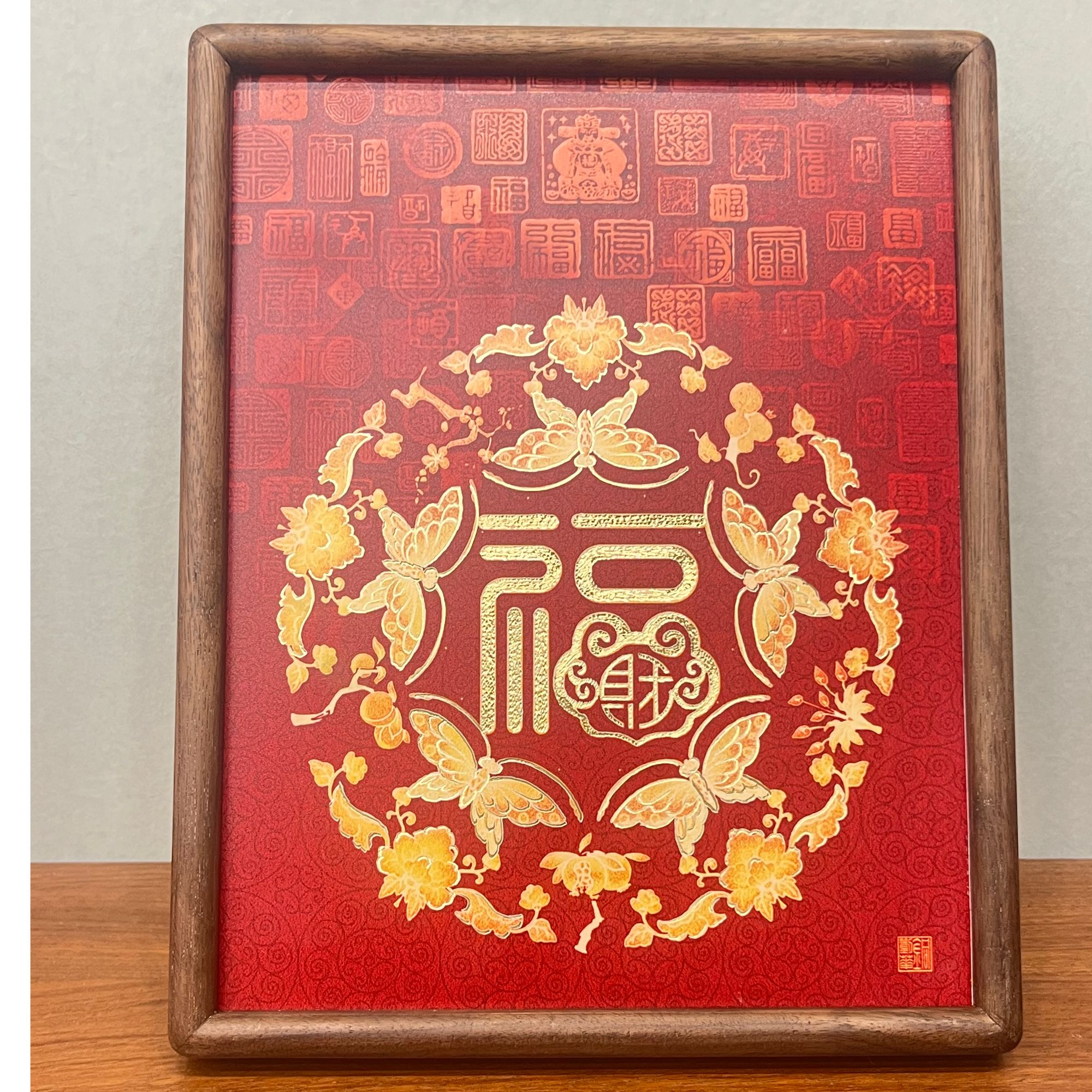 手工錾刻《福锁盈门》20*25cm铜雕画桌面摆台玄关桌电视柜装饰画