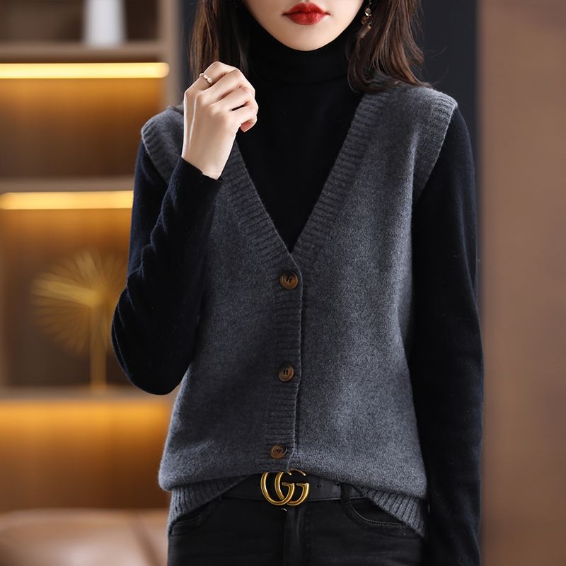 纯色针织马甲开衫女无袖针织背心2022早春新款叠穿毛衣外穿坎肩女