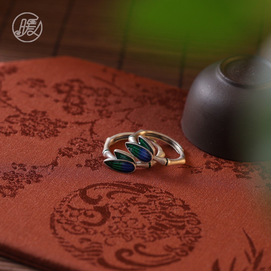 925银戒指  925银竹叶复古开口可调节戒指Q62多样性发一