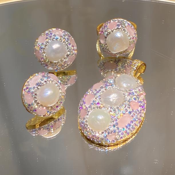 铜合金合成锆石戒指 TT TR巴洛克粉色系三件套1101气质轻奢时尚