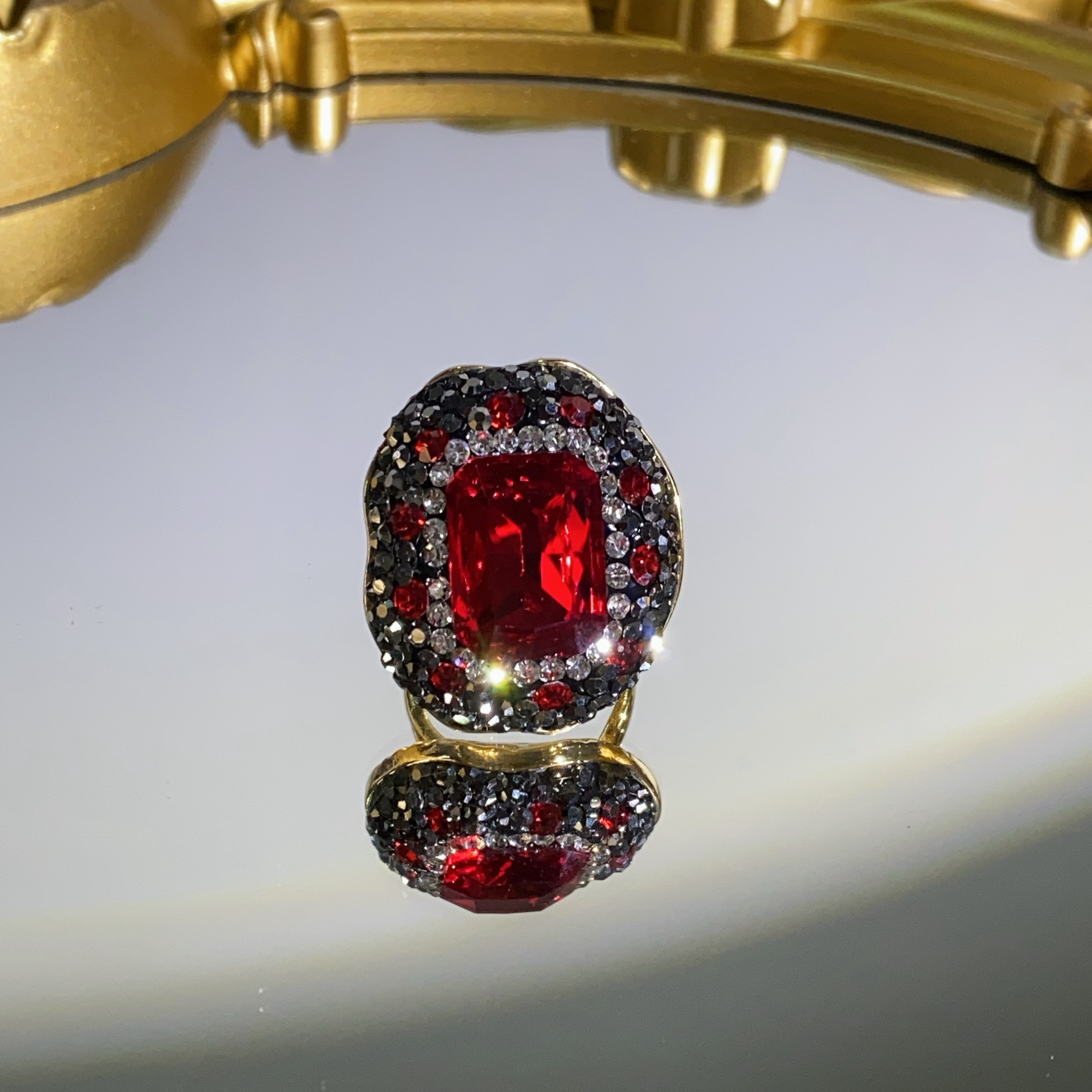 铜合金合成锆石戒指 TTSD 红色SHL方形时尚戒指 446