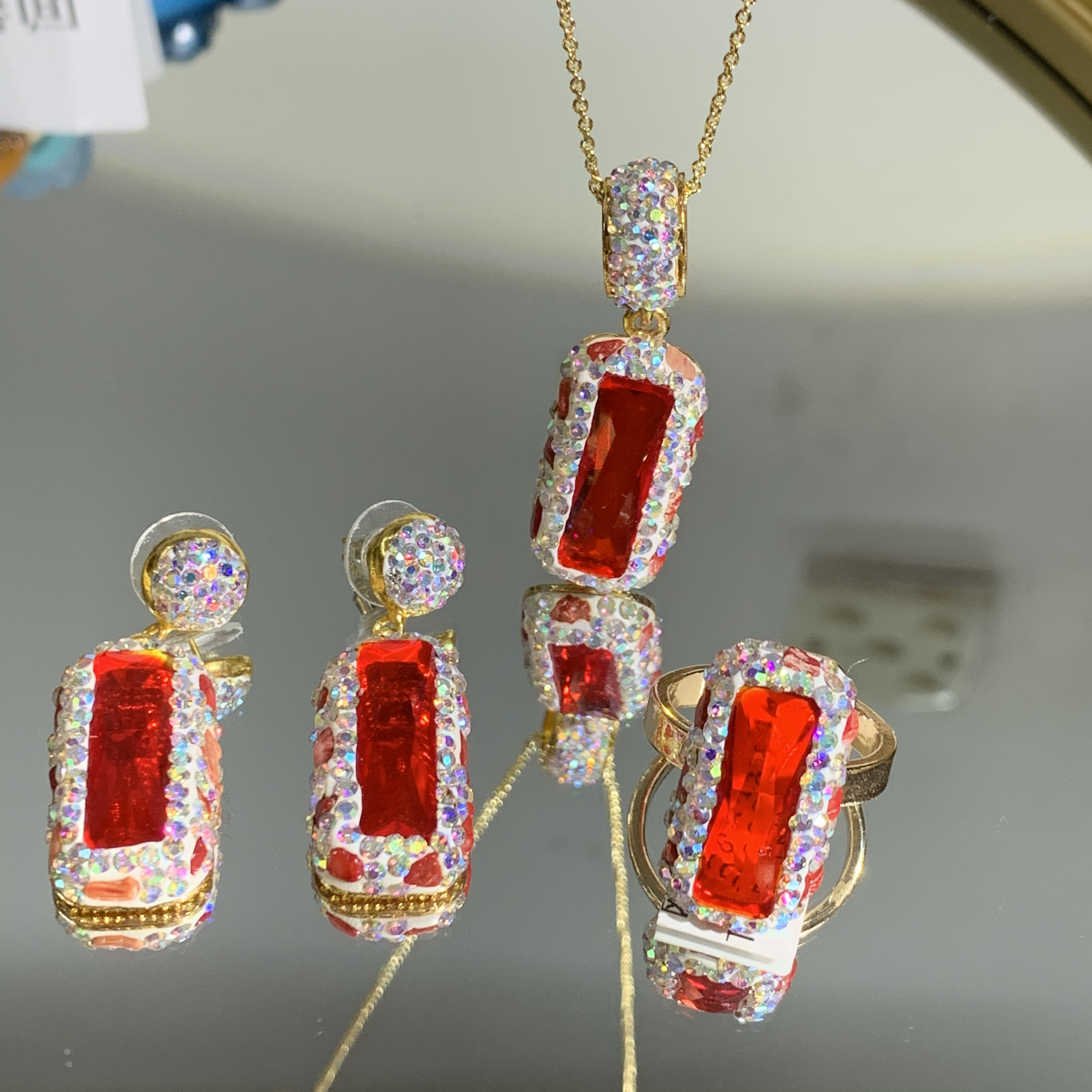 铜合金合成锆石戒指 TTSD 红色时尚潮流百搭款戒指套装 8331