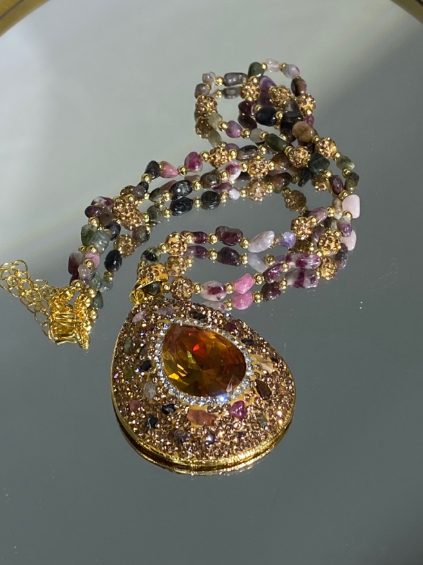 铜合金合成锆石项链 TTSD 水滴形苏丹石时尚潮流百搭款项链 8084