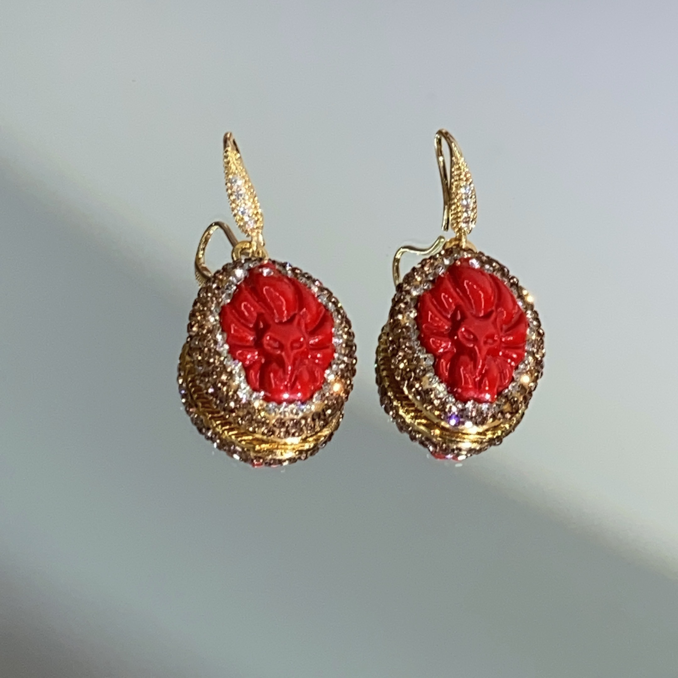 铜合金合成锆石耳饰 TTSD 红色ZS九尾狐气质耳环153