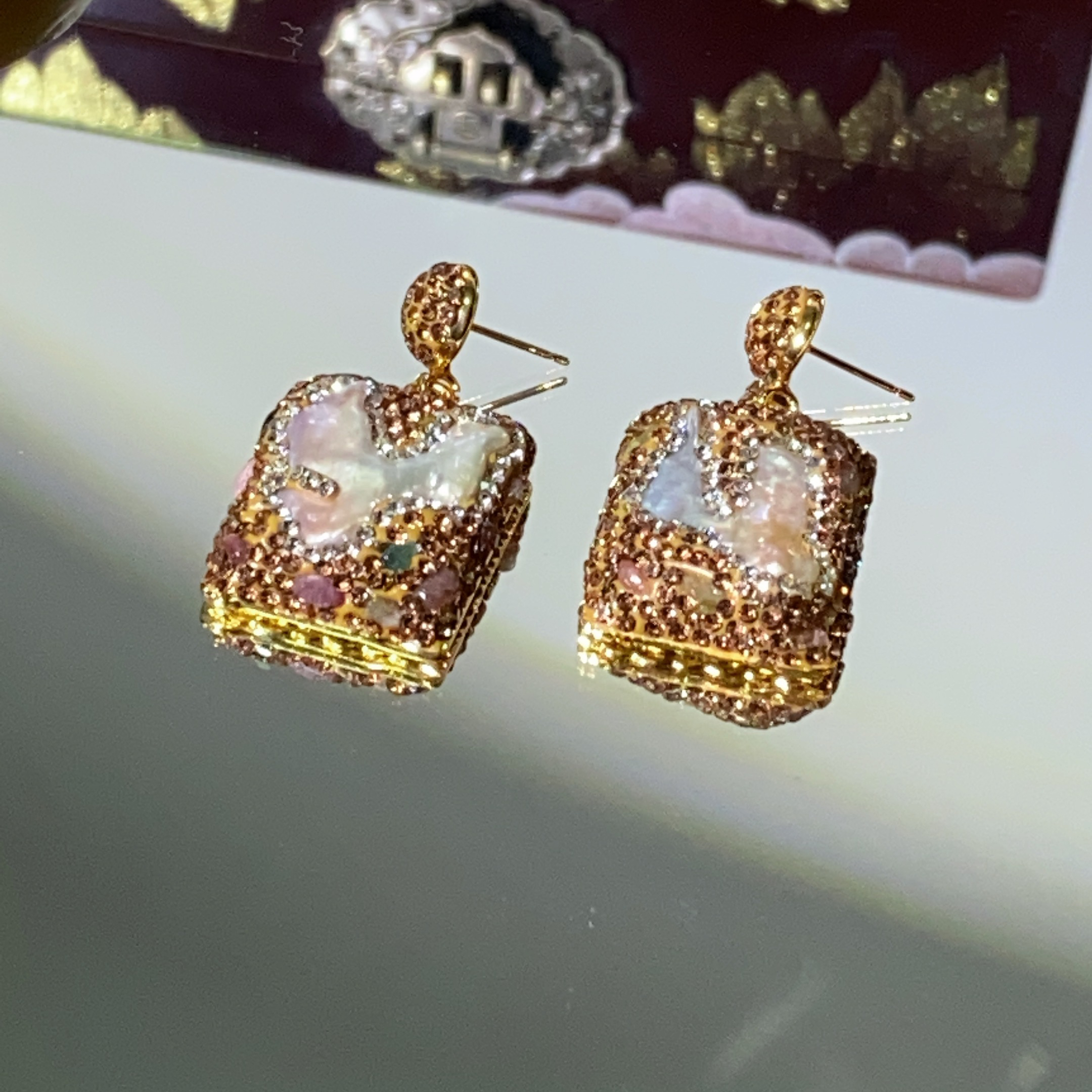 铜合金耳饰 TTSD 巴洛克方形不规则设计款耳饰1654