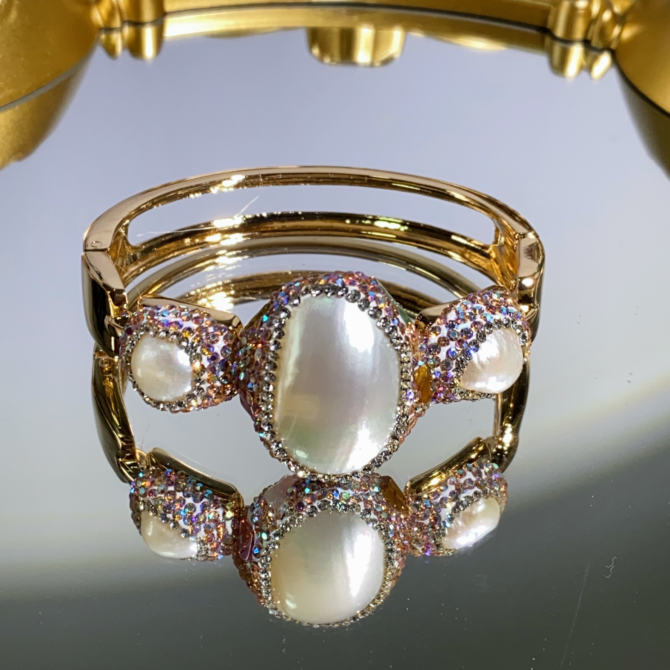 铜合金合成锆石手镯 TTSD 马贝气质百搭手镯 3460轻奢时尚欧美