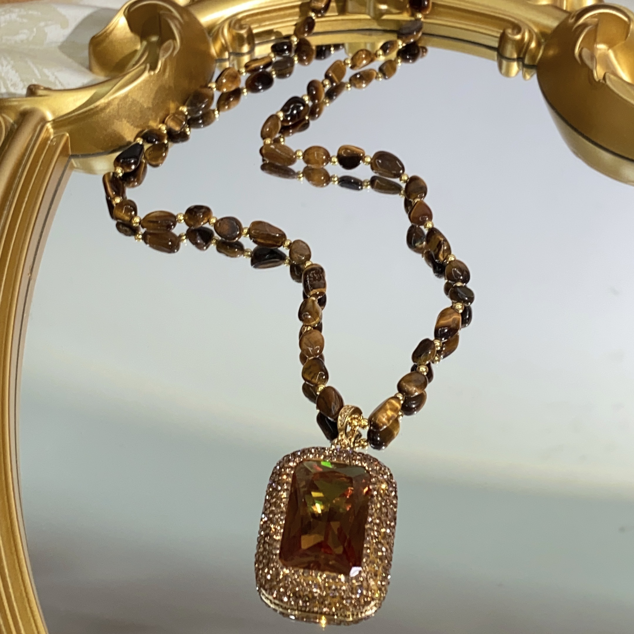 铜合金合成锆石项链 TTSD 土耳其苏丹石变色石方形吊坠毛衣链1190