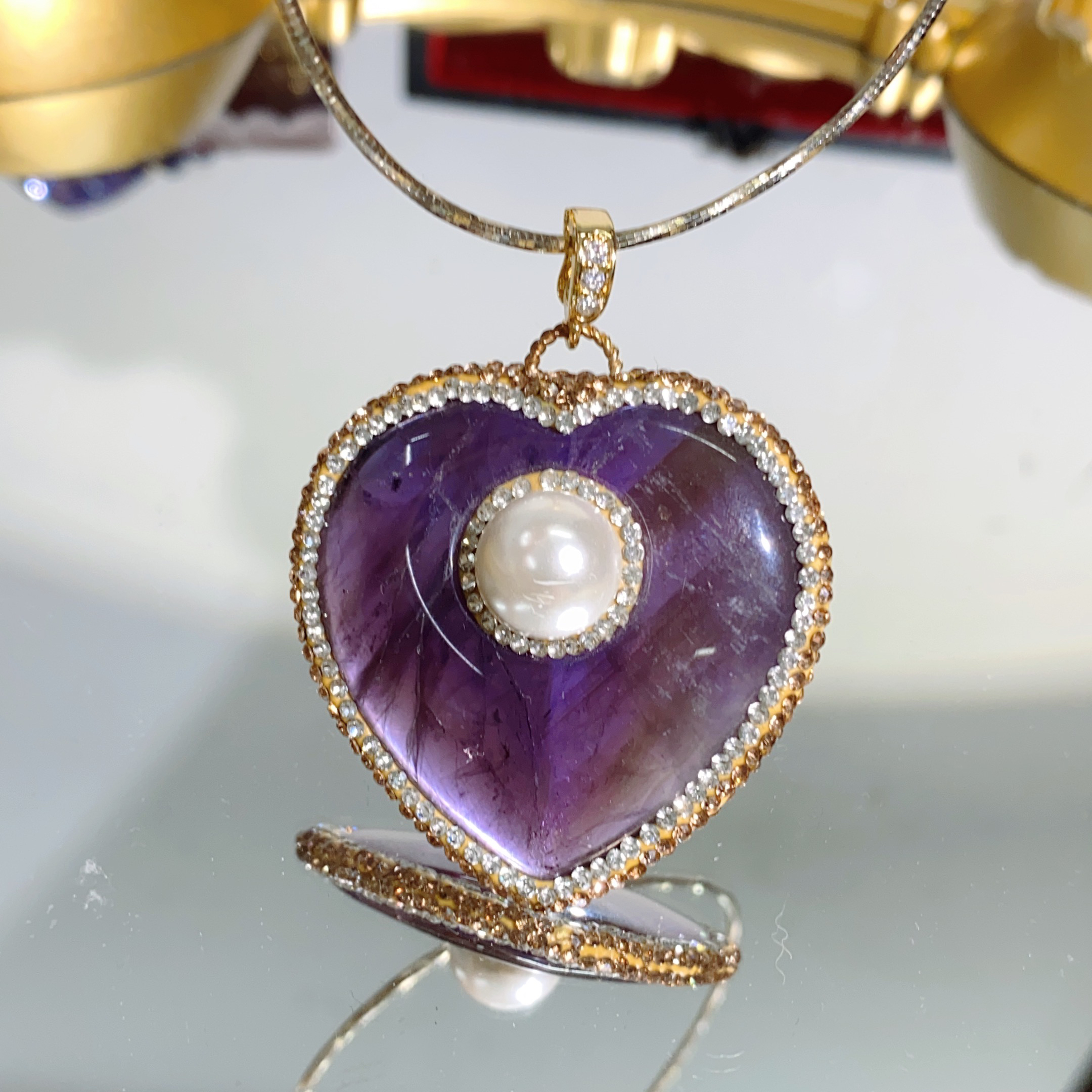 铜合金合成锆石吊坠 TTSD 紫色sj爱心时尚吊坠 7126