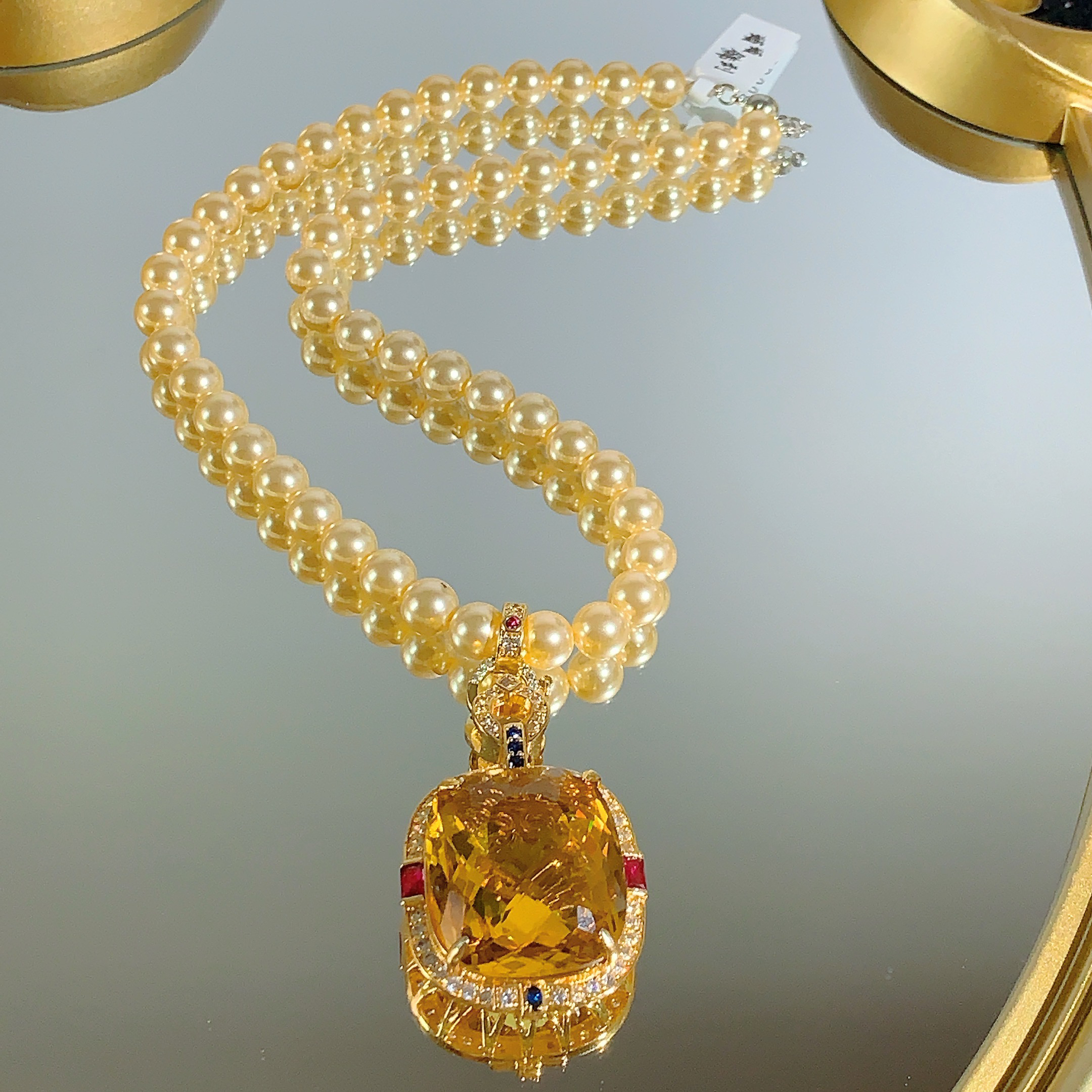 铜合金合成锆石项链 TTSD 黄色奢华方形重工时尚百搭项链 008