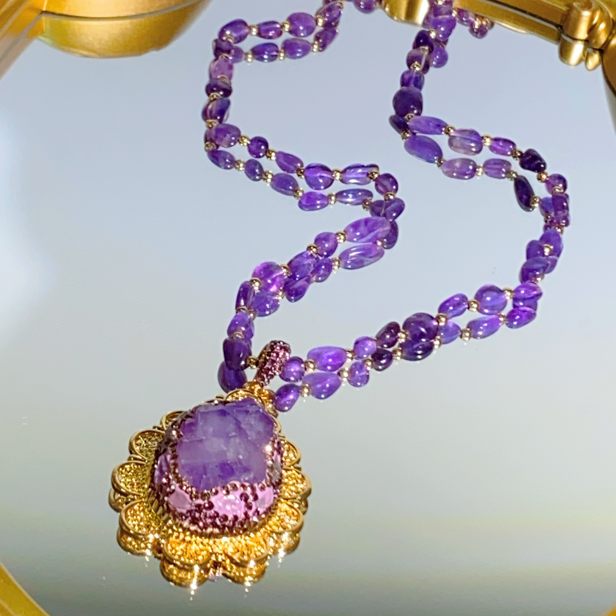 铜合金合成锆石项链 TTSD 紫色裸面气质轻奢法式复古毛衣项链3412