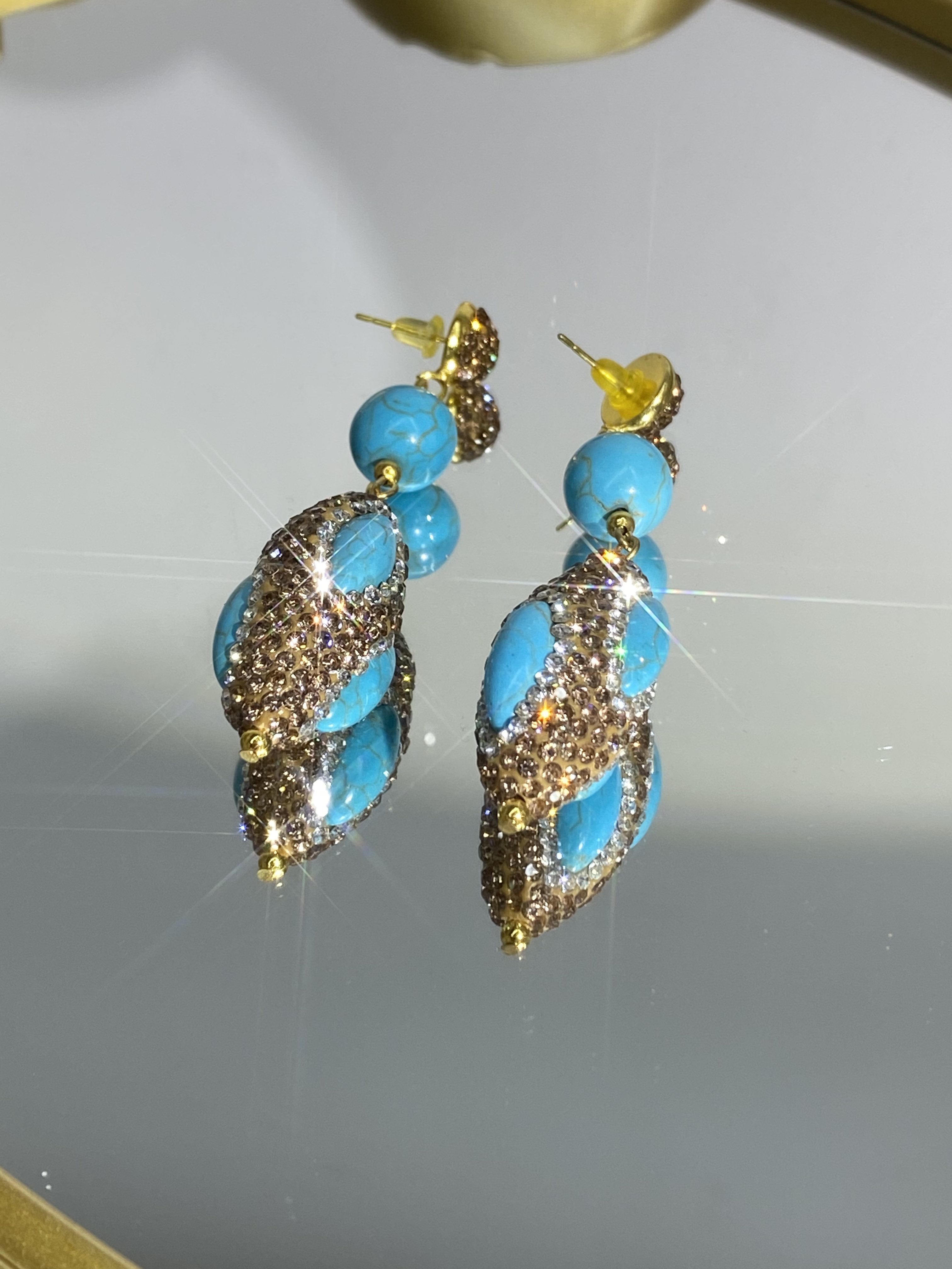 铜合金合成锆石耳饰 TTSD 蓝色时尚潮流百搭款耳饰 246