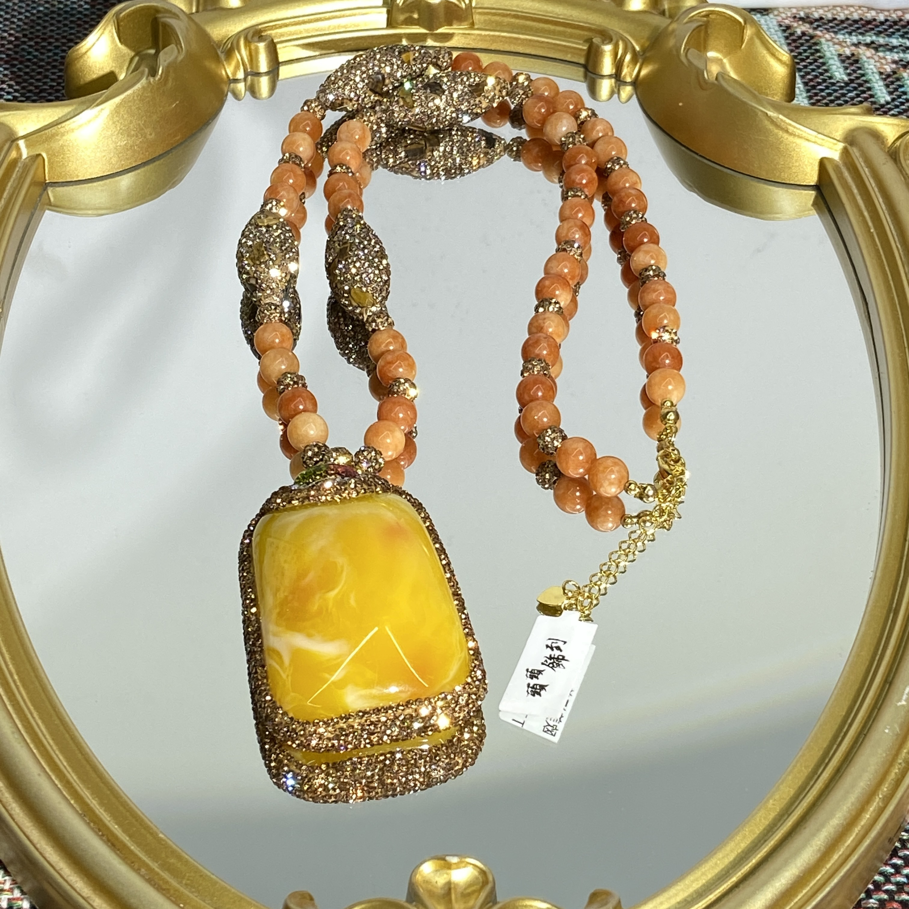 铜合金项链 黄色无事牌设计款镶嵌女士气质百搭毛衣链 560