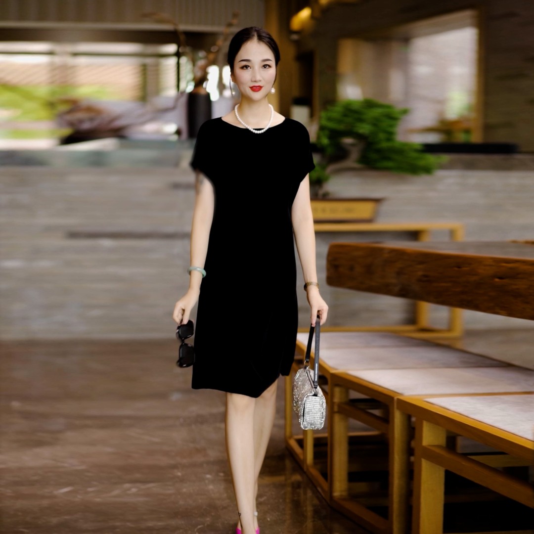 SENBIYAO/森比垚  127#秋季新款真丝乔绒连衣裙