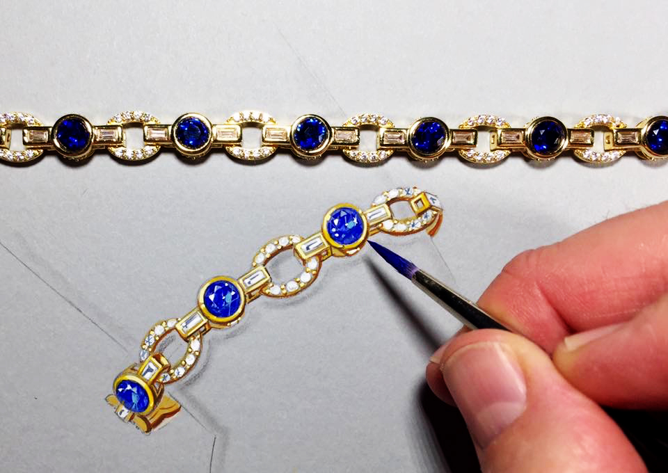合金手链 轻奢满钻五花手链手工气质蓝色时尚复古简约彩色镶嵌
