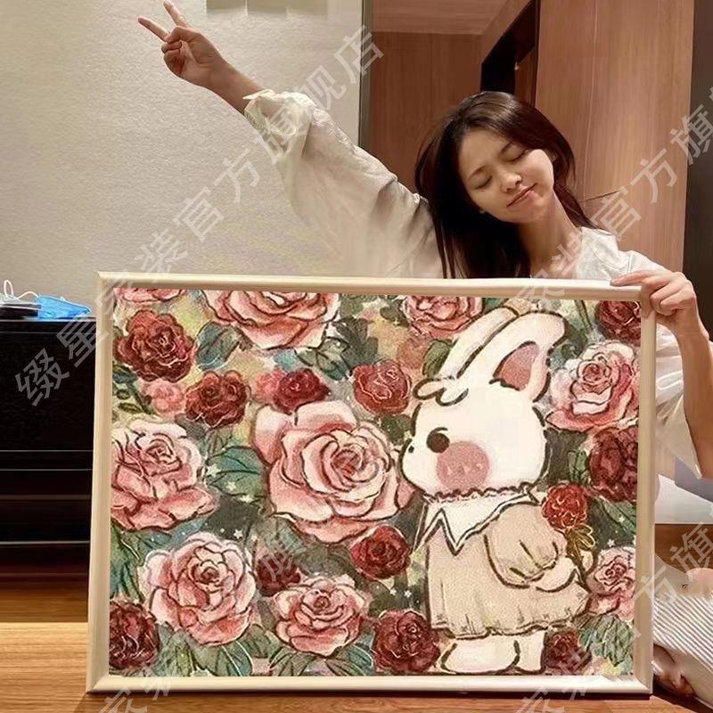 郁金香兔子diy带框钻石贴画满钻手工制作粘贴钻石画客厅卧室摆件