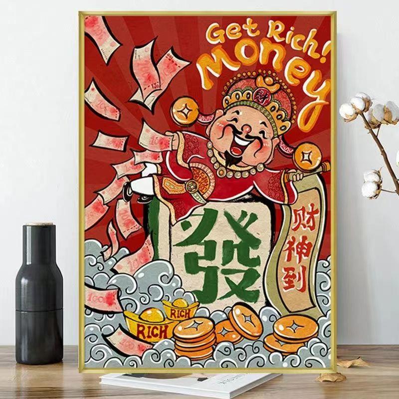 手工招财发财猫满钻财神爷钻石绣新款钻绣钻石画玄关画十字绣发财