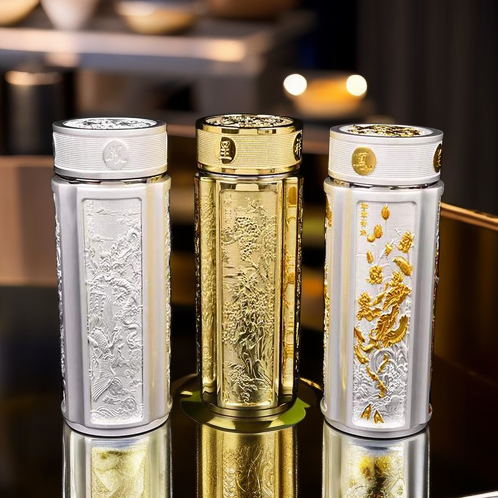 龙凤呈祥银杯银离子高端高档送礼商务纪念品创意水杯真空保温杯