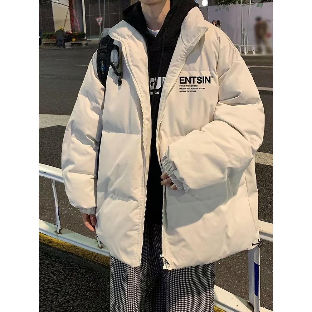 港风W冬季ins字母加厚保暖立领羽绒服外套男袄宽松韩版百搭情侣