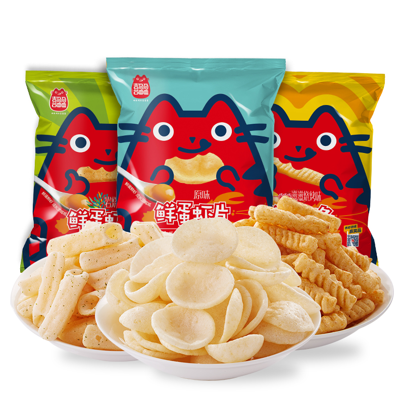 喜盈盈40g*6包鲜蛋虾片虾棒虾条网红零食解馋大礼包一箱混装推荐