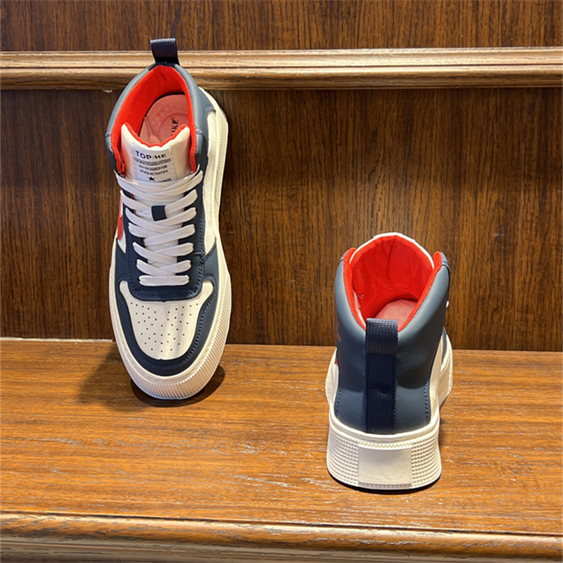 男鞋2024秋季新款时尚百搭高帮厚底运动鞋拼色轻质系带休闲板鞋男