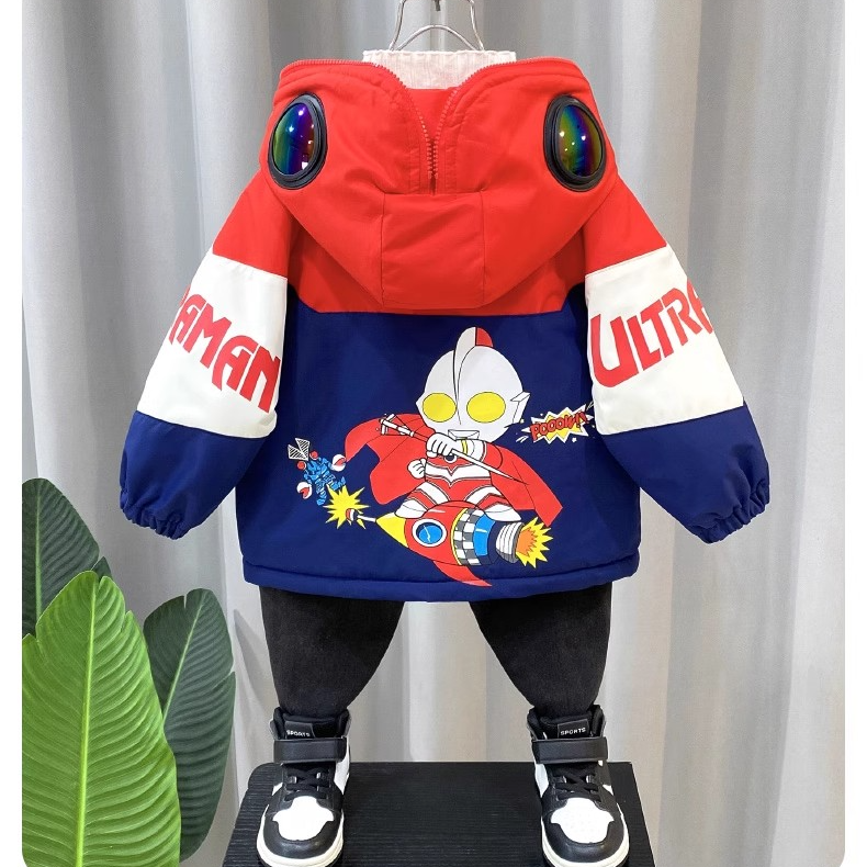 奥特曼男童加绒外套冬装2025新款儿童酷帅加厚冲锋衣男孩冬季棉服