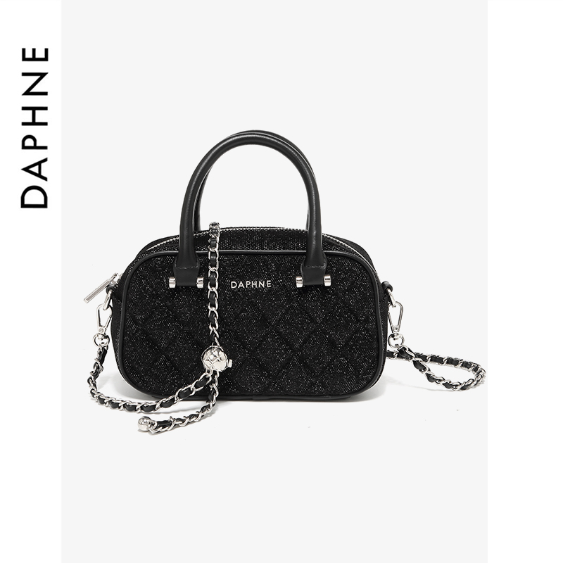 达芙妮Daphne百搭盒子包女黑色时尚单肩斜挎包6123683259/10158