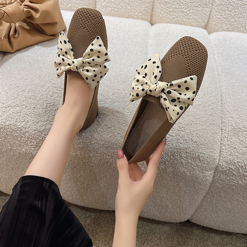 洋气担当~仙女风蝴蝶结单鞋女软底针织透气不累脚踩屎感豆豆鞋