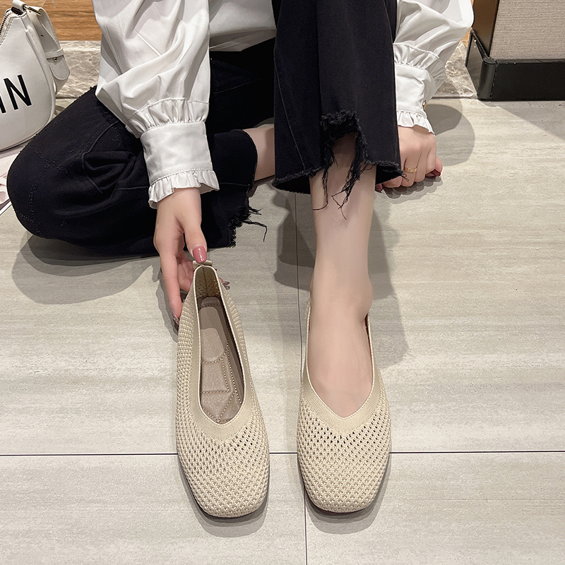 洋气担当~编织方头浅口百搭软底豆豆鞋春夏季飞织透气软底单鞋女