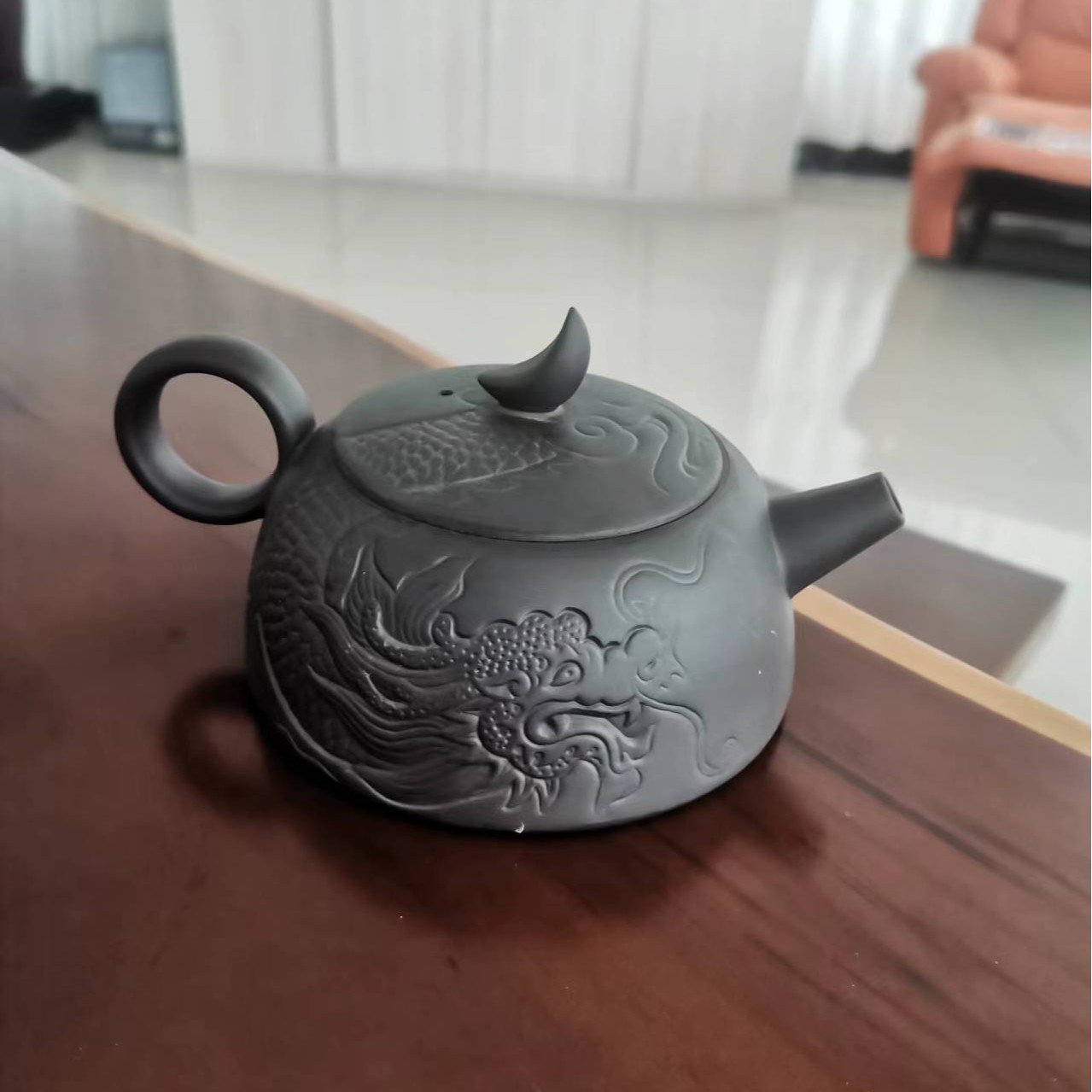 紫砂浮雕半月龙壶家用茶壶