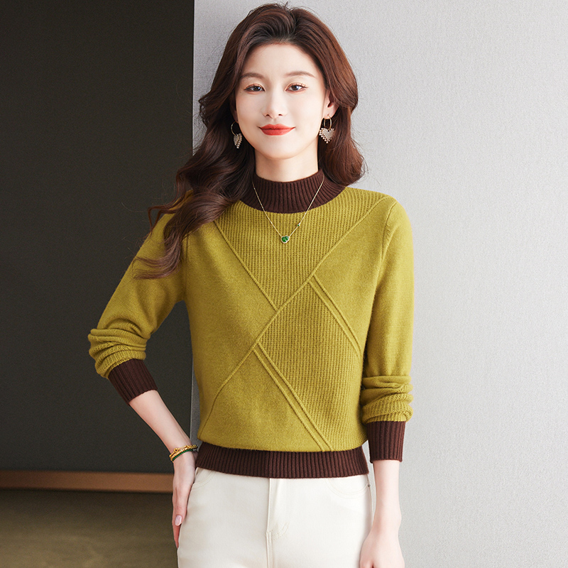 【绵羊毛】秋冬新款半高领内搭时尚洋气百搭针织衫毛衣女秋冬9354