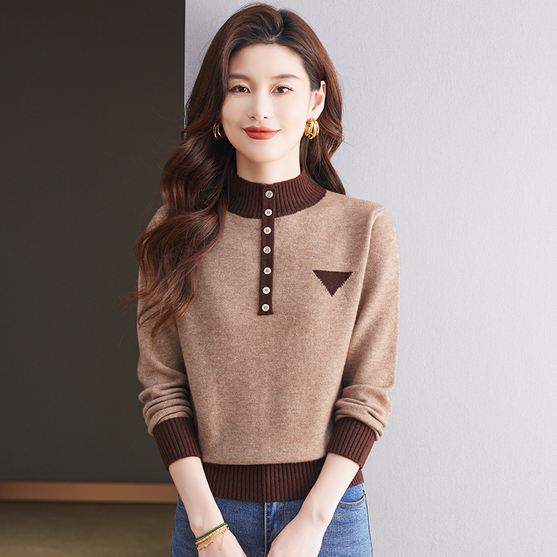 秋冬新款半高领时尚洋气百搭加厚针织衫女士冬季毛衣套头秋冬内搭