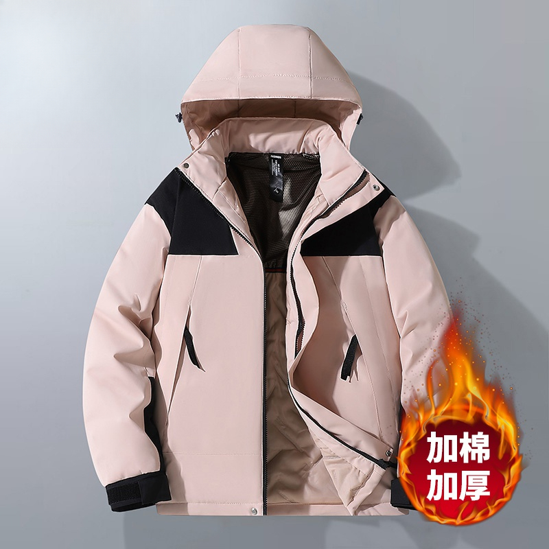 uaw男士冲锋棉衣男女冬季保暖连帽宽松情侣休闲外套