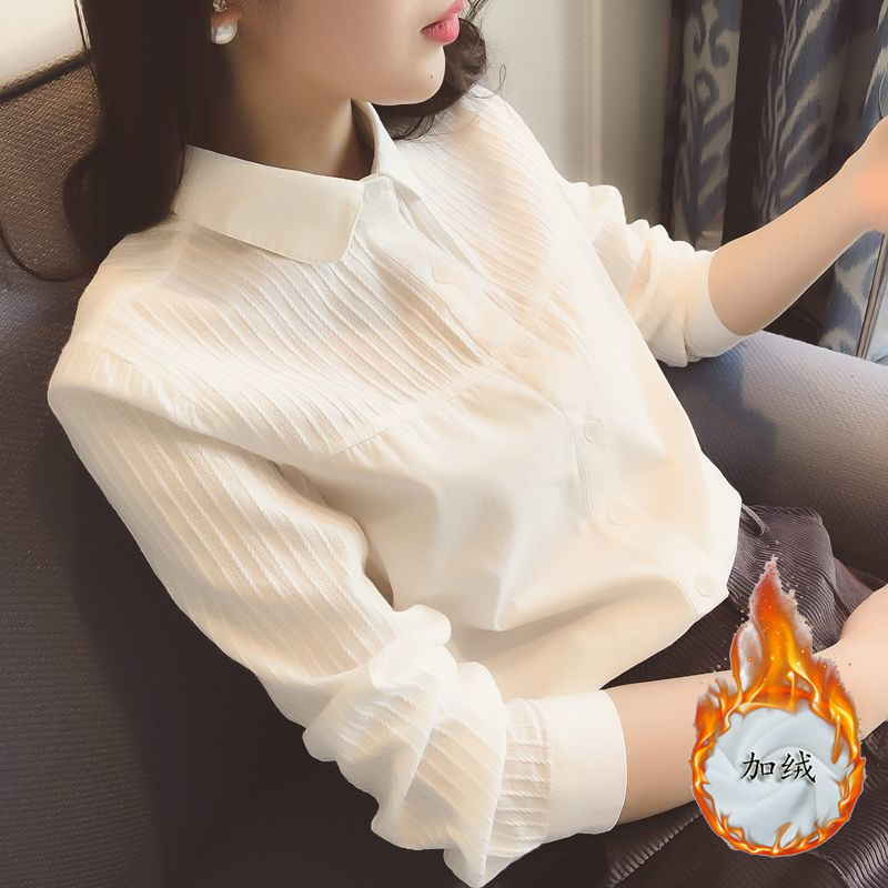 【运费补贴】法式气质加绒白衬衫女设计感春秋加厚洋气减龄上衣小衫