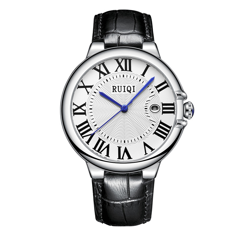 RUIQI正品全新手表经典百搭蓝汽球系列休闲男士腕表6611黑皮