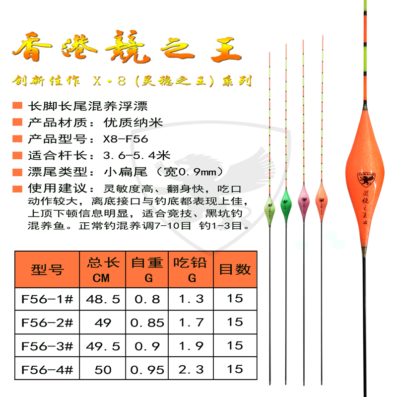 X8-F56  小扁尾  竞技  黑坑  混养  纳米浮漂 香港竞之王