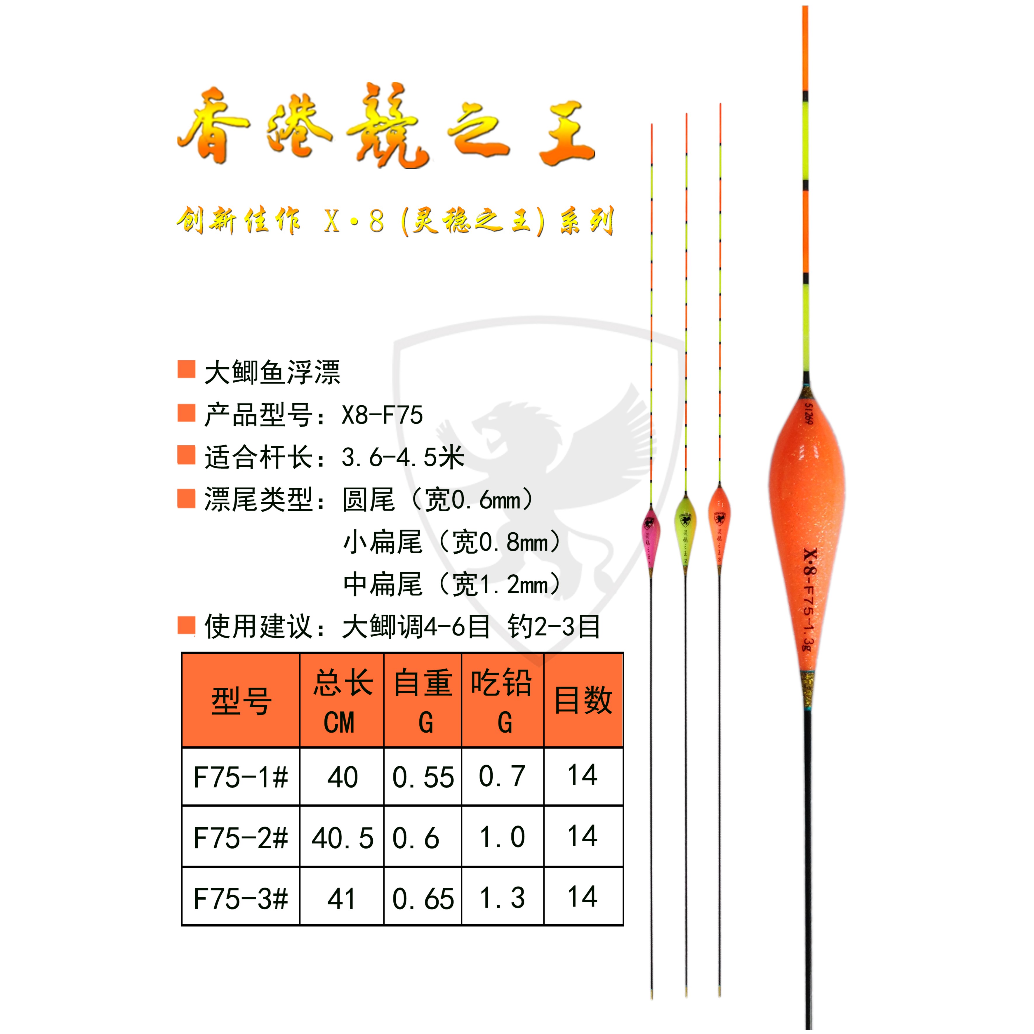 FL X8-F75-1号 吃铅0.7克 1.2中扁尾 冬钓大棚鲫鱼纳米浮漂