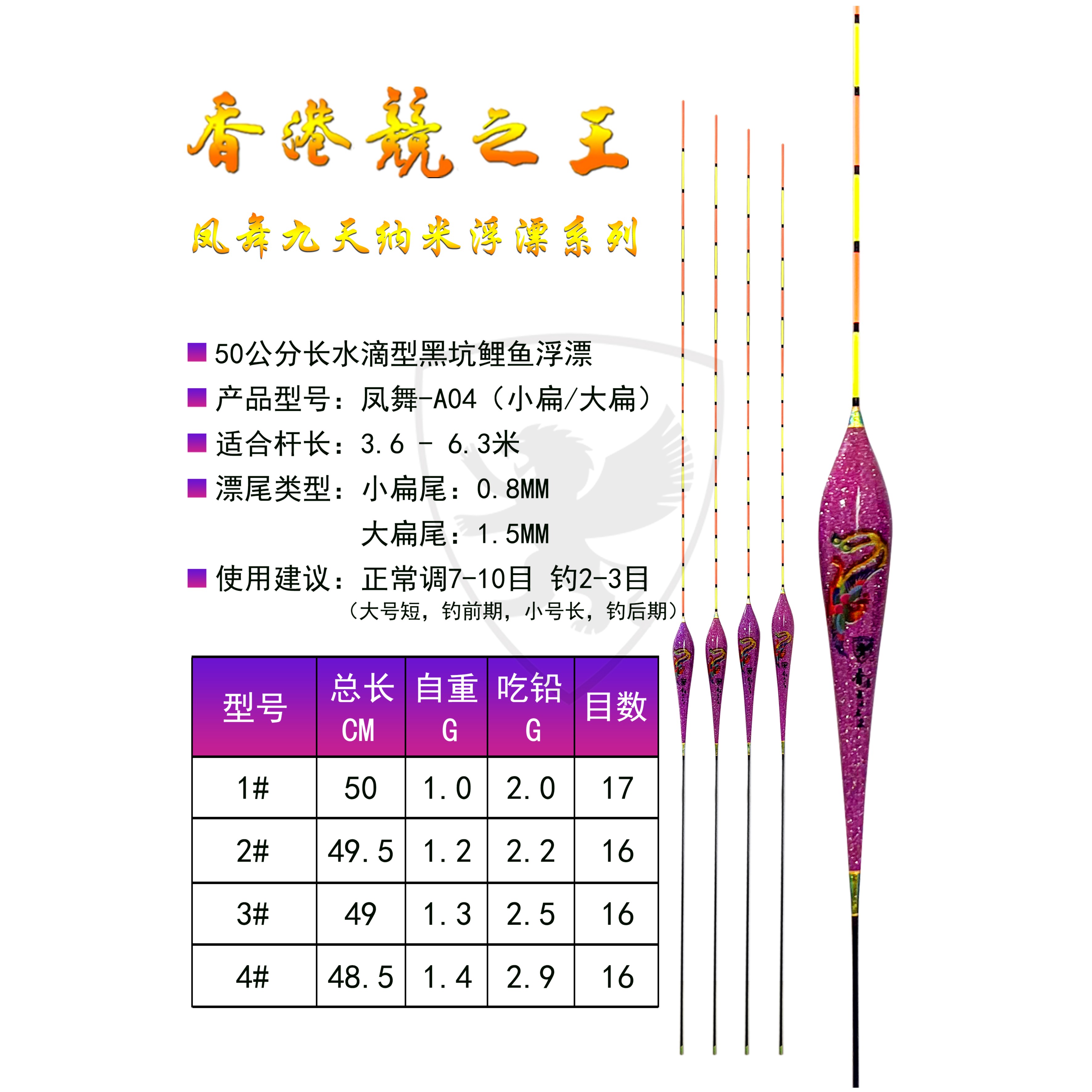 FL 凤舞系列A04 大/小扁尾 黑坑鲤鱼 前期抢鱼 纳米浮漂 JZWANG