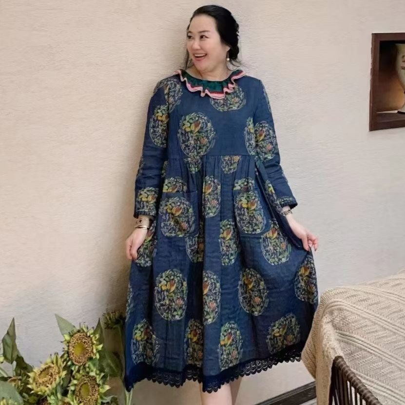 永远女人名品 名婉萱新款印花连衣裙（00315）时尚 显瘦 法式风格  