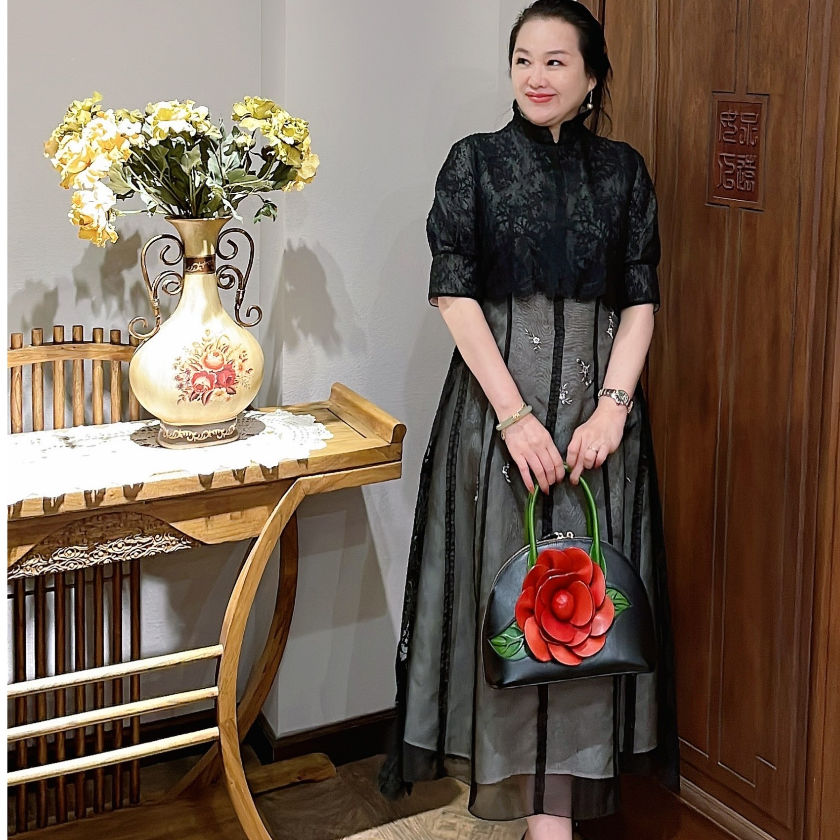 永远女人名品 设计版蕾丝欧根纱绣花长裙（00029）复古 优雅 显瘦  