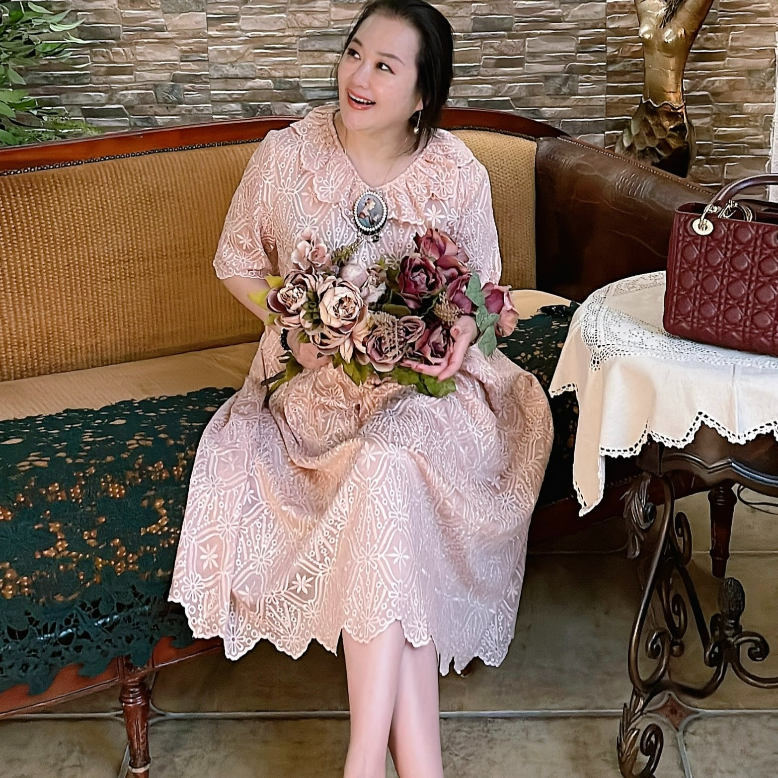 永远女人名品 名婉萱设计款纯棉绣花连衣裙（00310）时尚 轻奢 显瘦