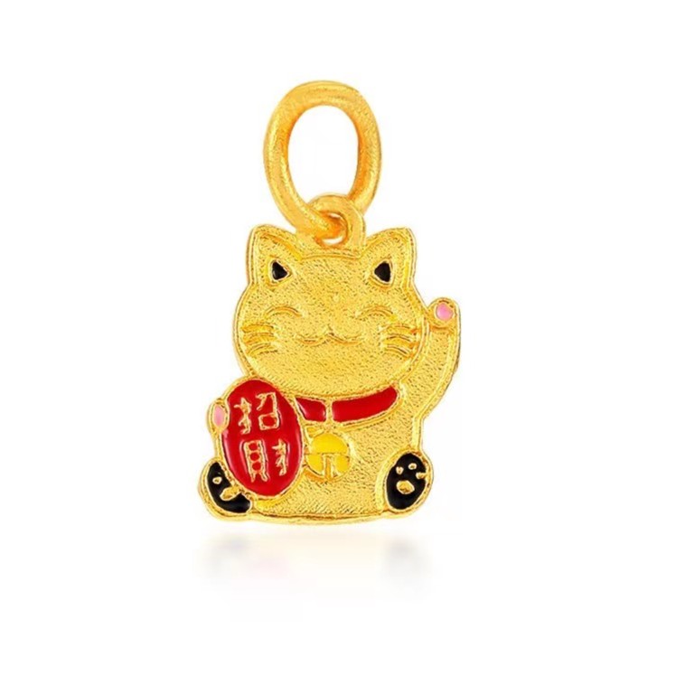 DRF【萃华金店】黄金吊坠招财 可爱 手工 开运小猫时尚素款 DIY百搭