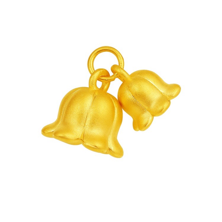 DRF【萃华金店】黄金吊坠 铃兰花 3D古法 可爱 甜美时尚（无色/粉色）