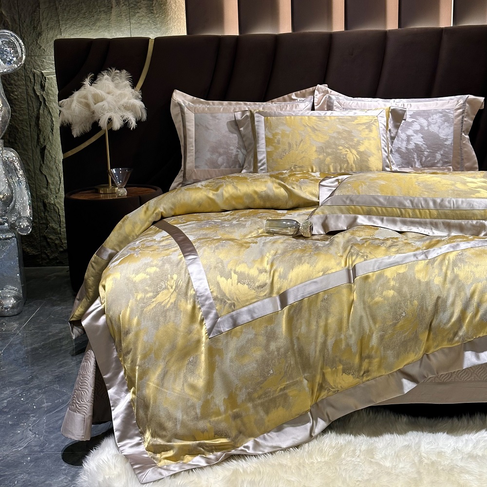 【轻奢复古风】朝花夕拾出口厚织真丝色织提花埃及长绒棉床盖四件套