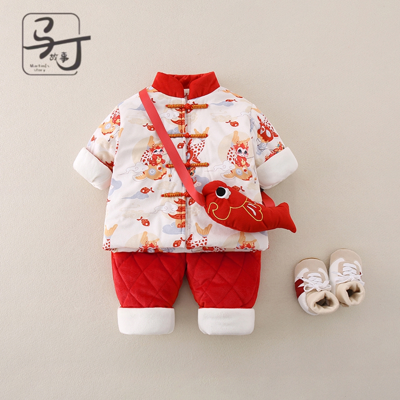 婴幼儿衣服秋冬装分体套装男女宝宝小龙人外出服喜庆过年拜年棉服