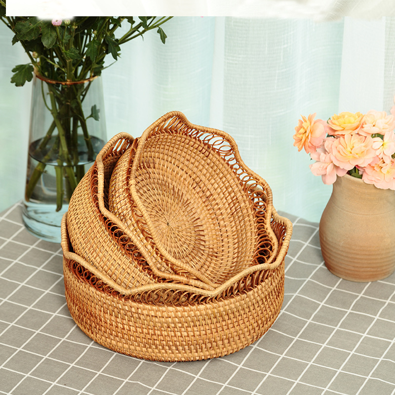 手工编织藤编花边果篮三件套