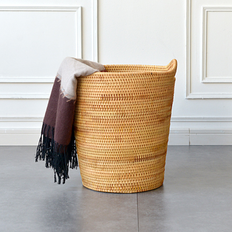 天然藤条手工编织猫耳朵脏衣收纳篮 37*37cm